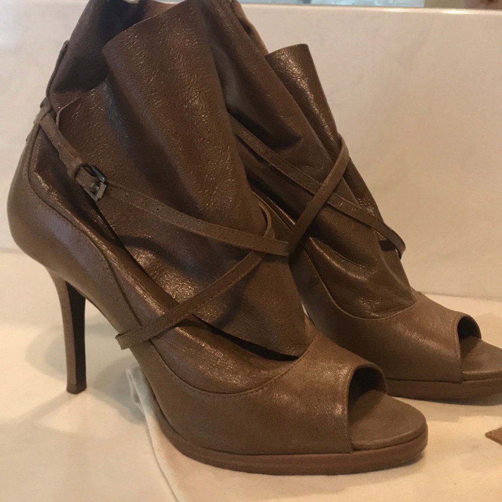 Max Azria brown leather booties